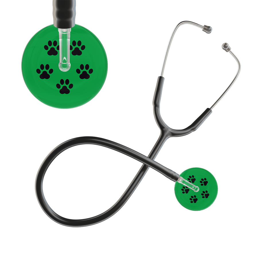 Ultrascope Single Stethoscope Black Paw Green Background / Adult / Black Paw Print Stethoscope
