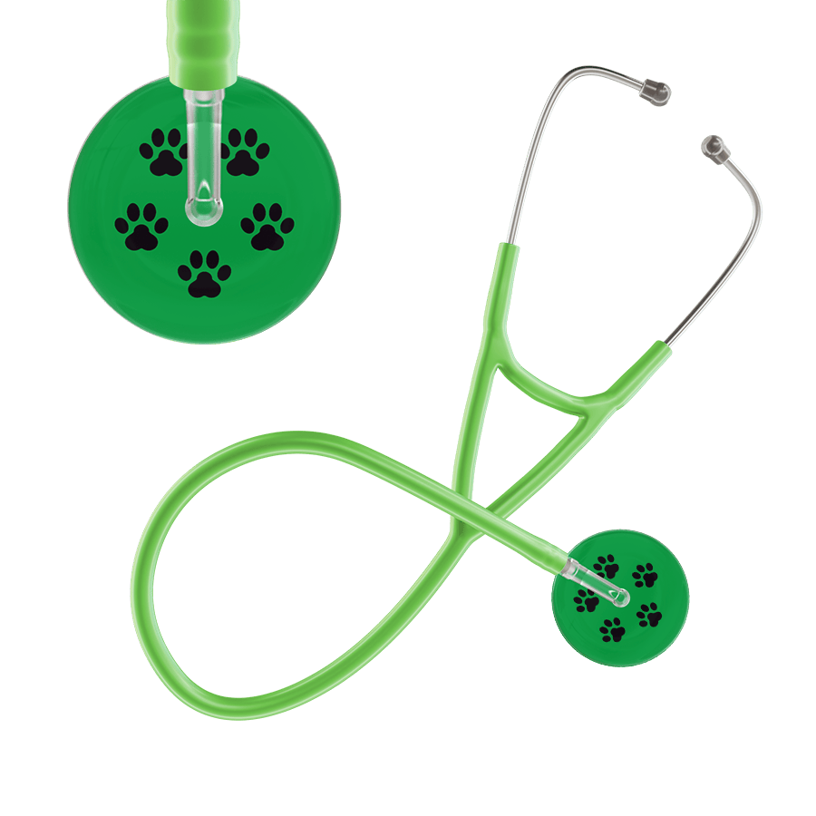Ultrascope Single Stethoscope Black Paw Green Background / Adult / Lime Green Paw Print Cardiology Stethoscope
