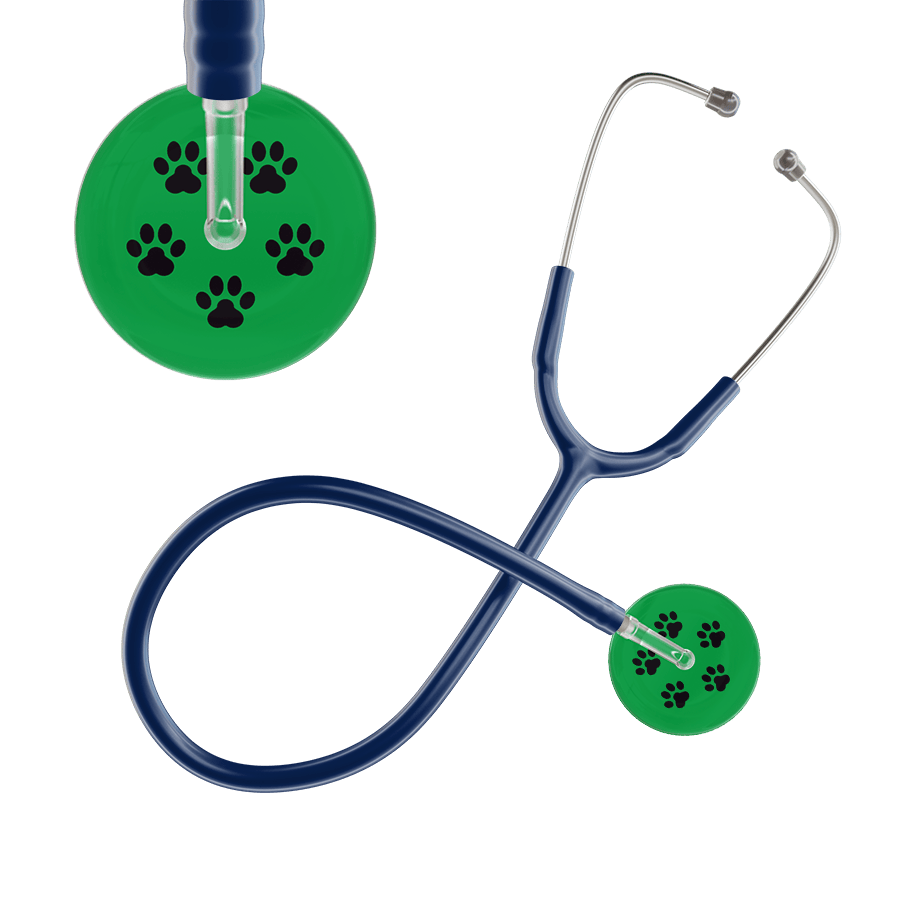 Ultrascope Single Stethoscope Black Paw Green Background / Adult / Navy Paw Print Stethoscope