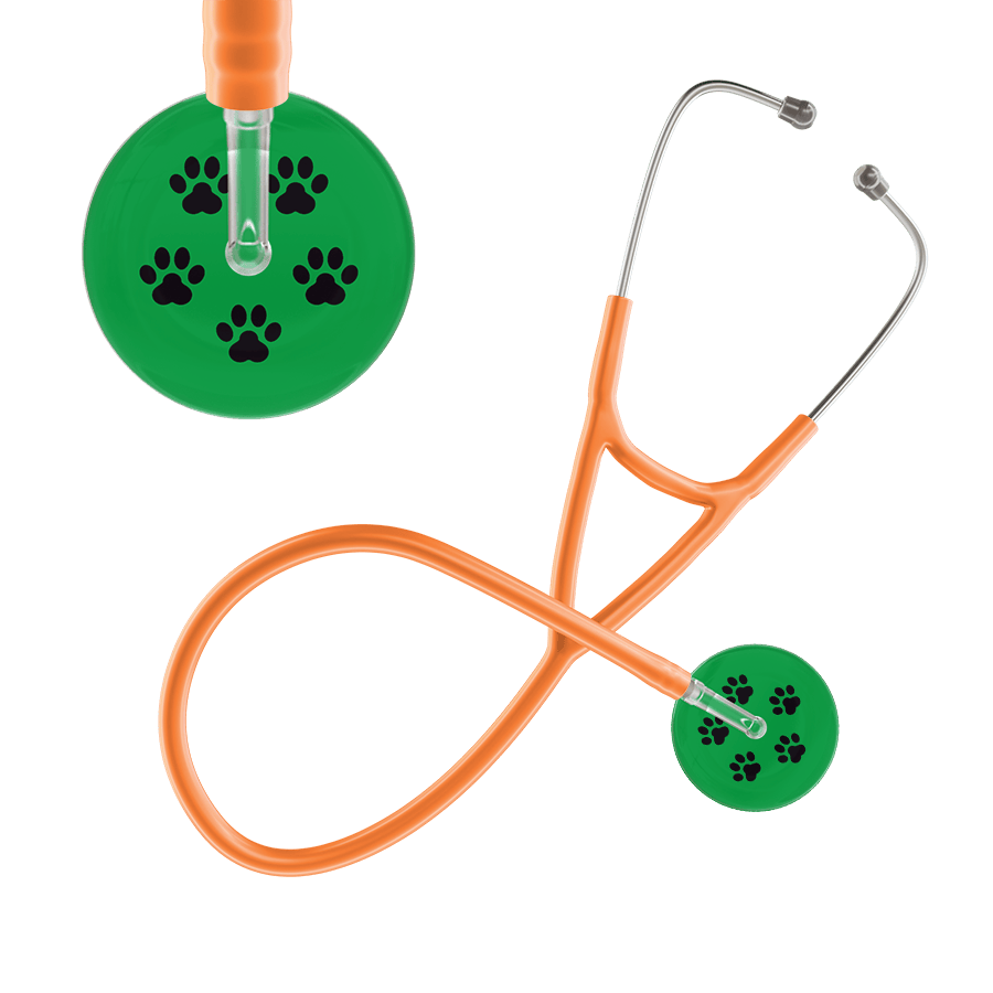 Ultrascope Single Stethoscope Black Paw Green Background / Adult / Orange Paw Print Cardiology Stethoscope
