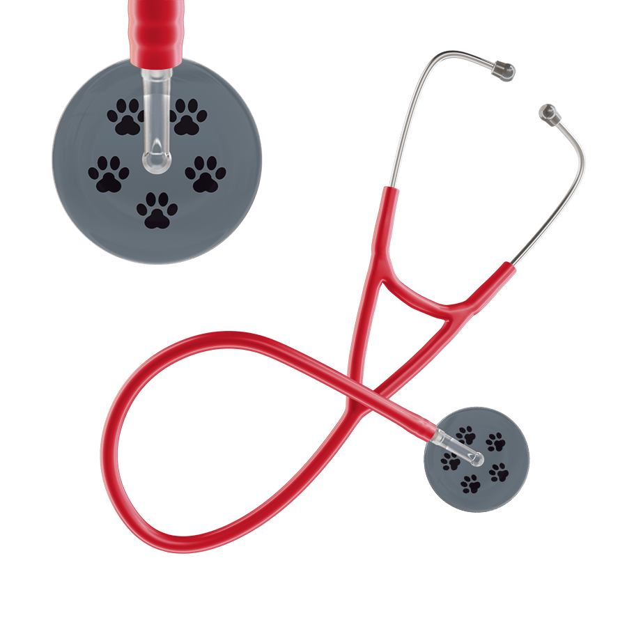 Ultrascope Single Stethoscope Black Paw Granite Background / Adult / Red Paw Print Cardiology Stethoscope