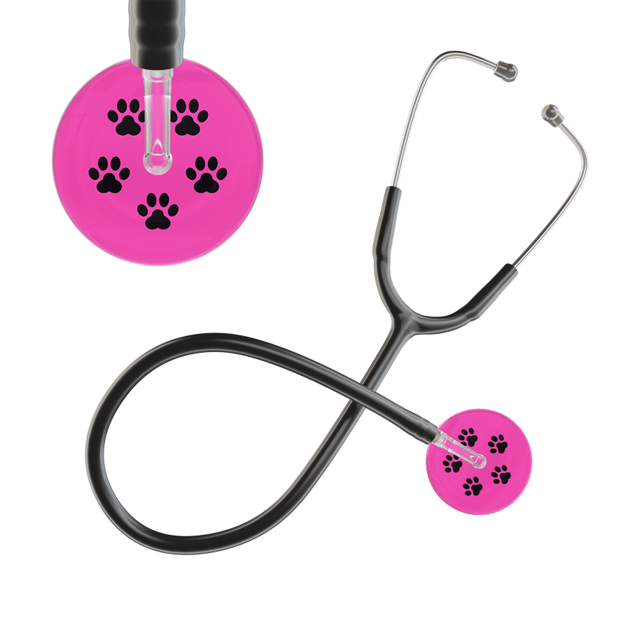 Ultrascope Single Stethoscope Black Paw Hot Pink Background / Adult / Black Paw Print Stethoscope