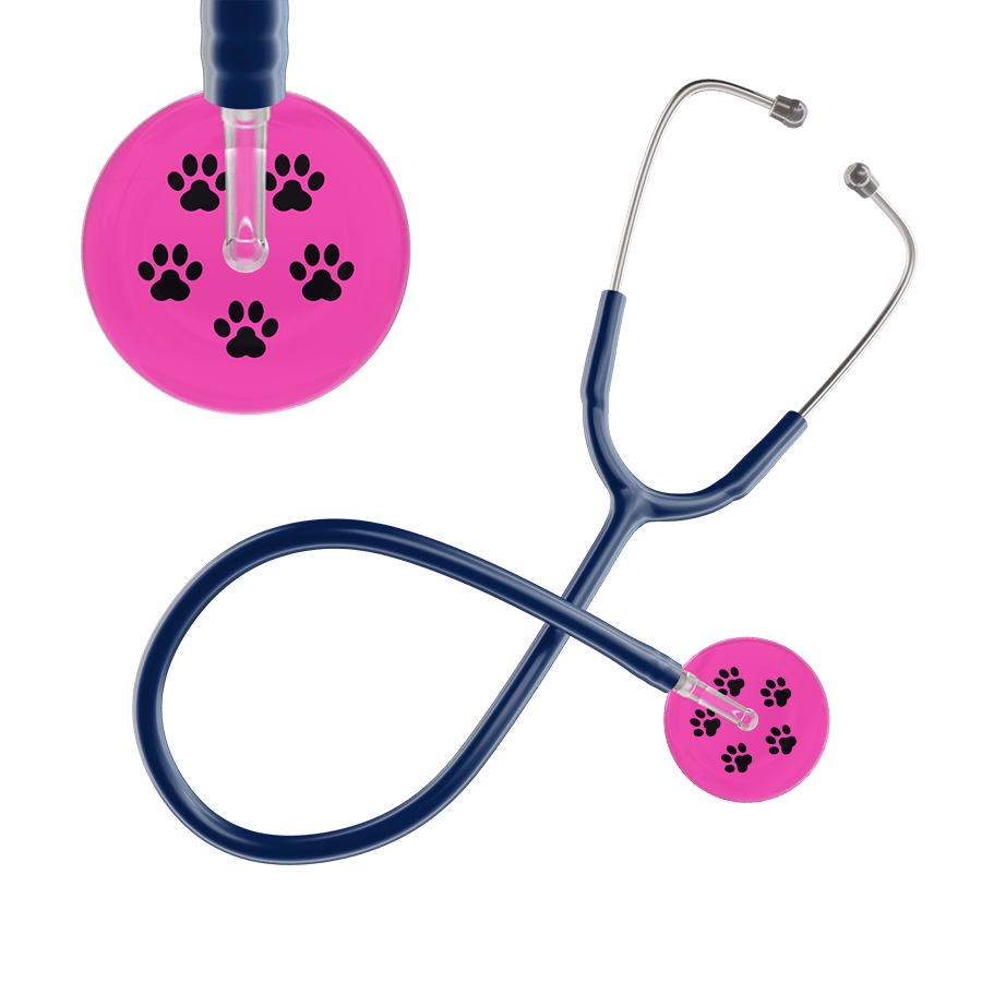 Ultrascope Single Stethoscope Black Paw Hot Pink Background / Adult / Navy Paw Print Stethoscope