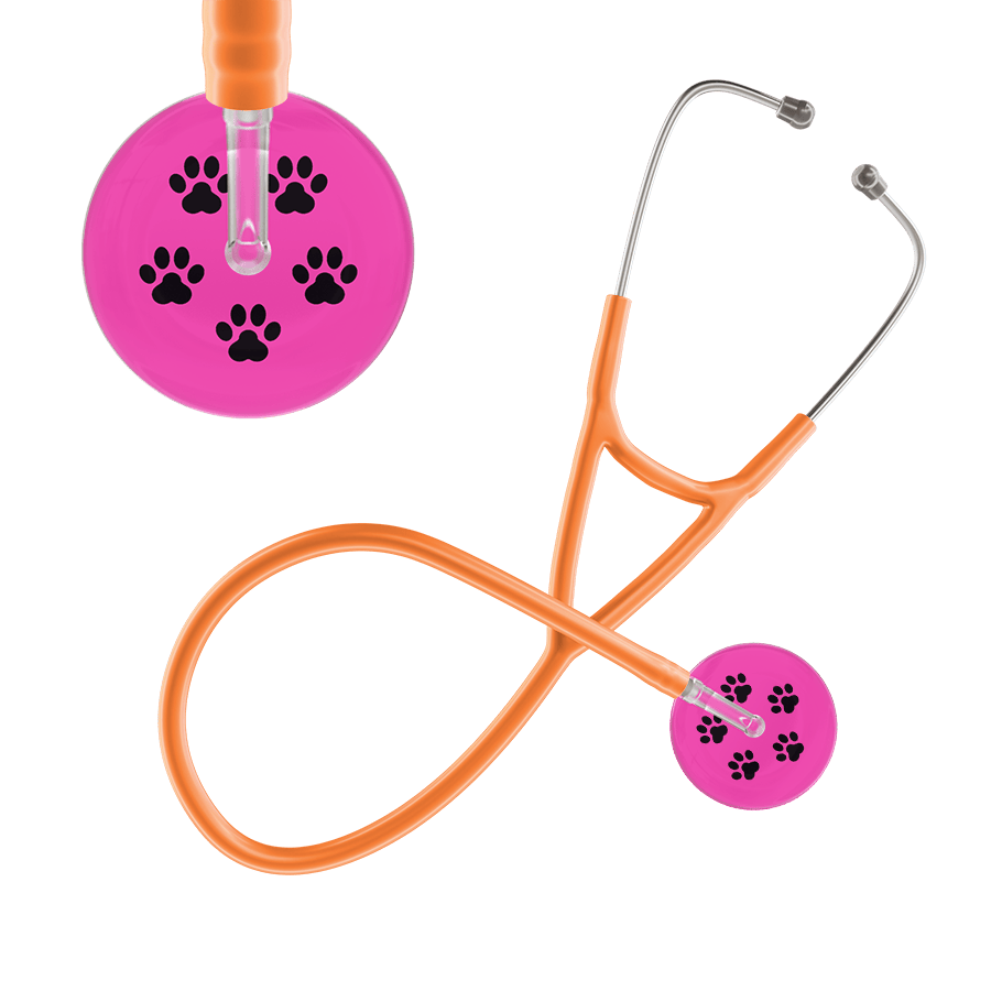 Ultrascope Single Stethoscope Black Paw Hot Pink Background / Adult / Orange Paw Print Cardiology Stethoscope