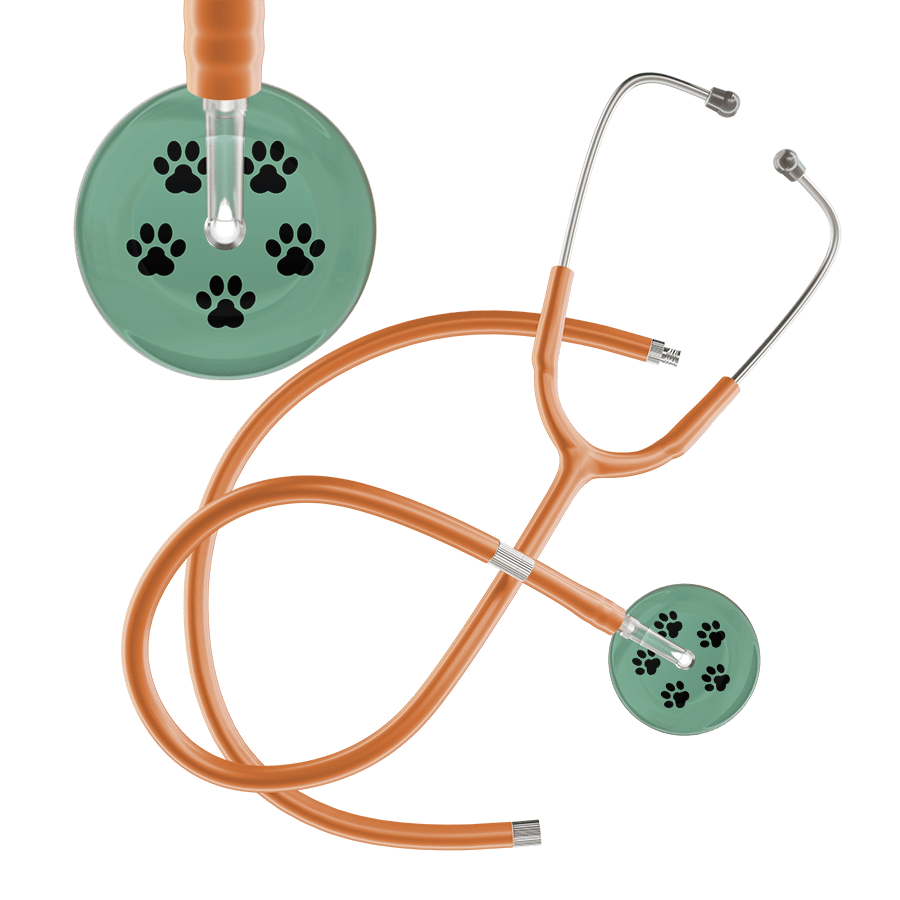 Ultrascope Single Stethoscope Black Paw Sage Background / Adult / Caramel Extended Tubing Black Paw Print Light Background Stethoscope