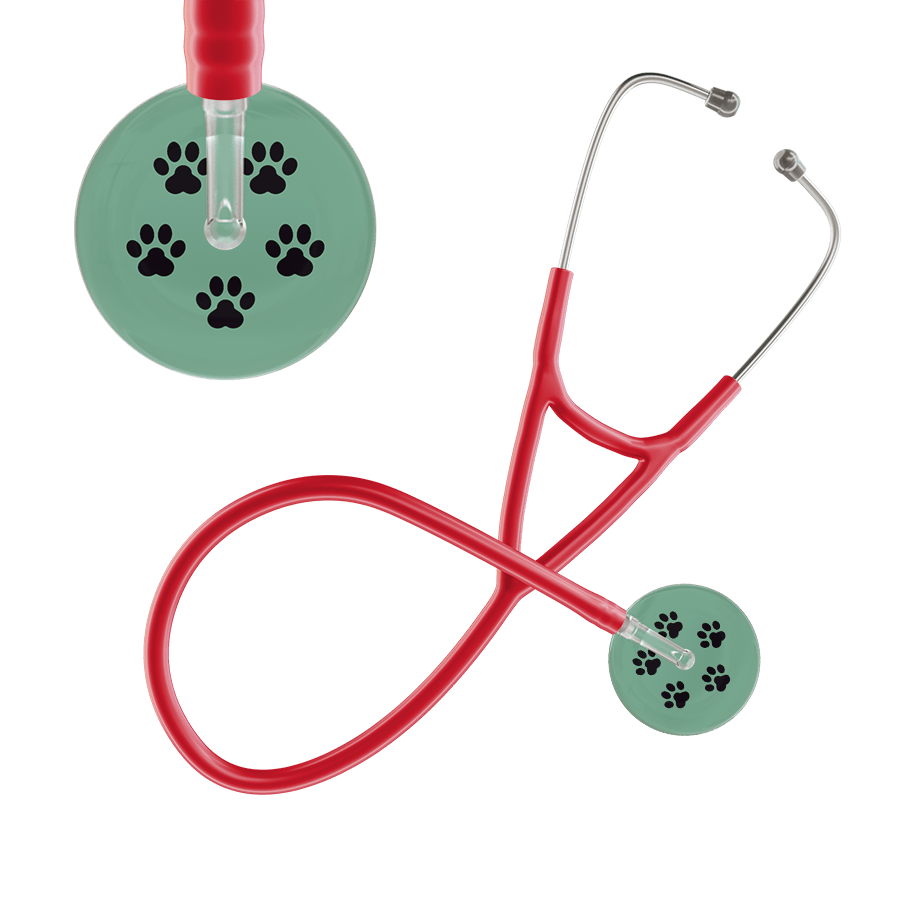 Ultrascope Single Stethoscope Black Paw Sage Background / Adult / Red Paw Print Cardiology Stethoscope