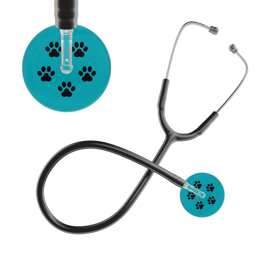 Ultrascope Single Stethoscope Black Paw Teal Background / Adult / Black Paw Print Stethoscope