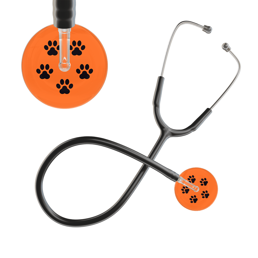 Ultrascope Single Stethoscope Black Paw Tangerine Background / Adult / Black Paw Print Stethoscope