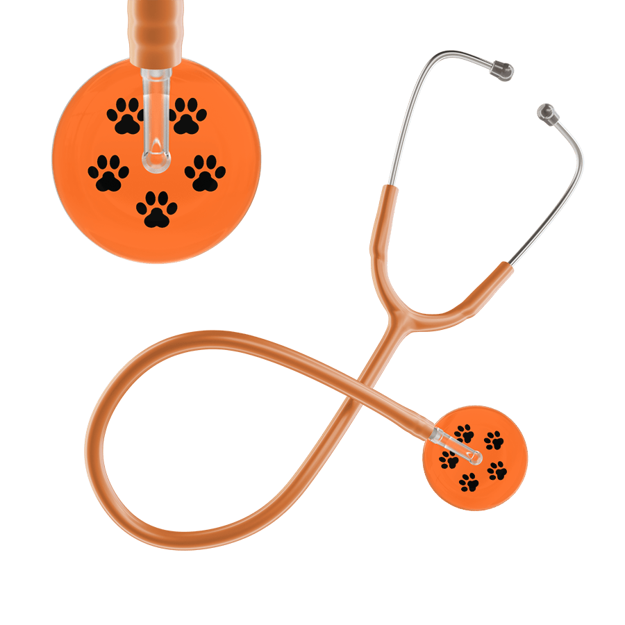 Ultrascope Single Stethoscope Black Paw Tangerine Background / Adult / Caramel Black Paw Print Dark Background Stethoscope