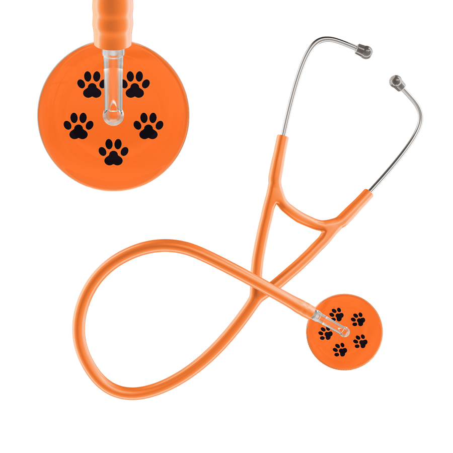 Ultrascope Single Stethoscope Black Paw Tangerine Background / Adult / Orange Paw Print Cardiology Stethoscope