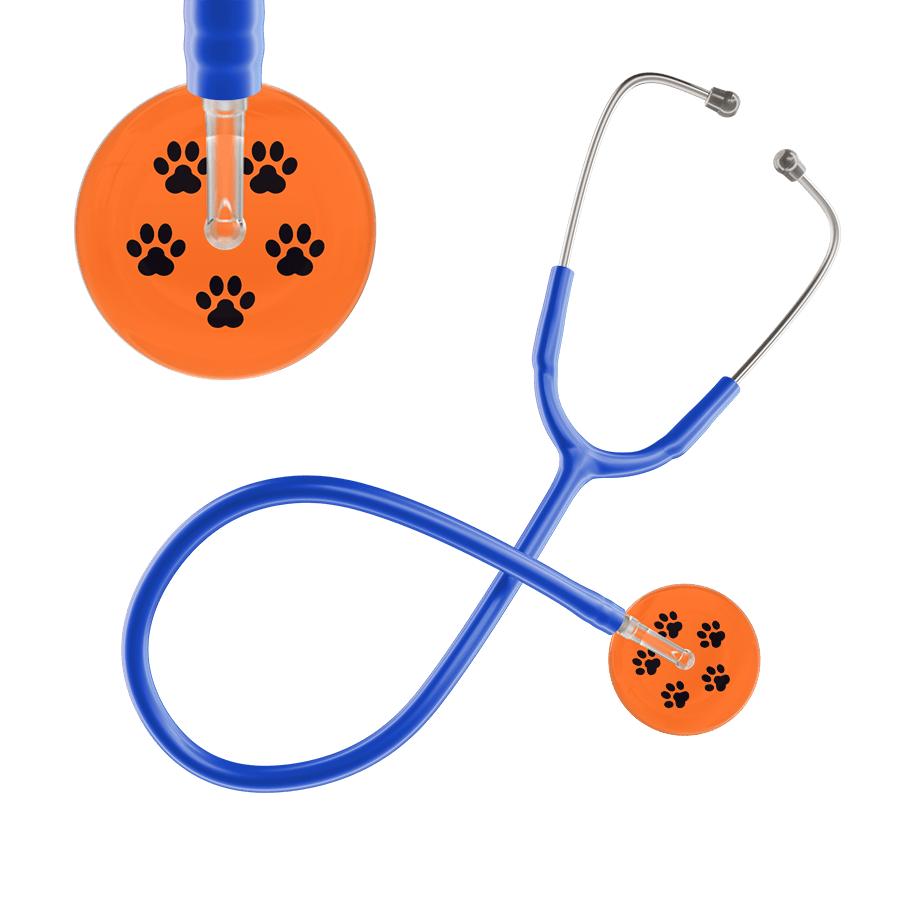 Ultrascope Single Stethoscope Black Paw Tangerine Background / Adult / Royal Blue Paw Print Stethoscope