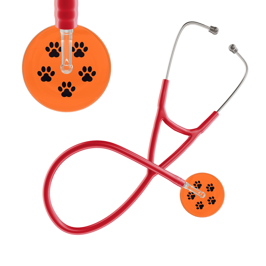 Ultrascope Single Stethoscope Black Paw Tangerine Background / Adult / Red Paw Print Cardiology Stethoscope