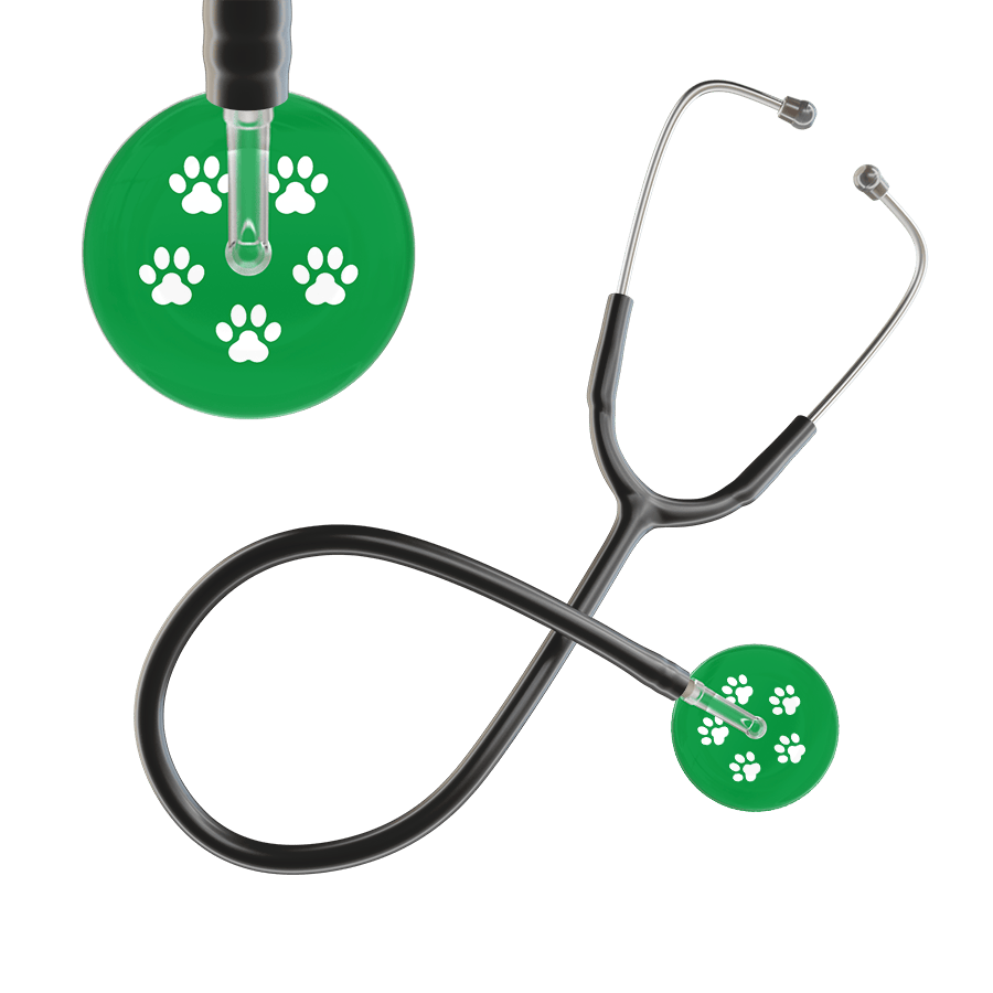 Ultrascope Single Stethoscope White Paw Green Background / Adult / Black Paw Print Stethoscope