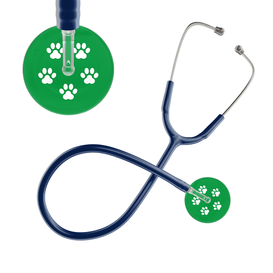 Ultrascope Single Stethoscope White Paw Green Background / Adult / Navy Paw Print Stethoscope