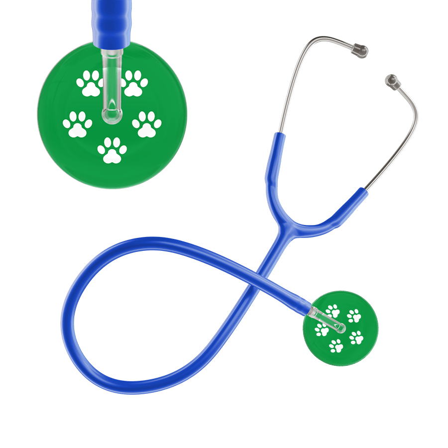 Ultrascope Single Stethoscope White Paw Green Background / Adult / Royal Blue Paw Print Stethoscope