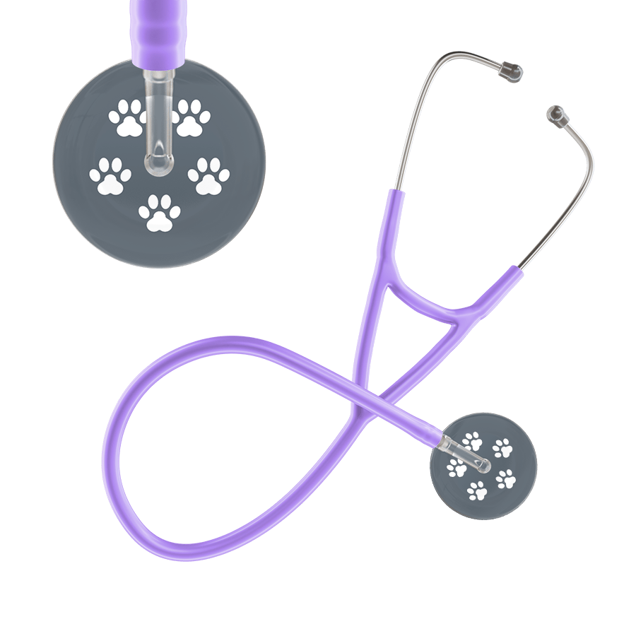 Ultrascope Single Stethoscope White Paw Granite Background / Adult / Lavender Paw Print Cardiology Stethoscope