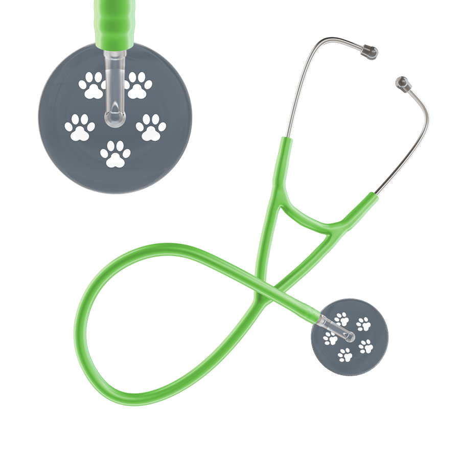 Ultrascope Single Stethoscope White Paw Granite Background / Adult / Lime Green Paw Print Cardiology Stethoscope