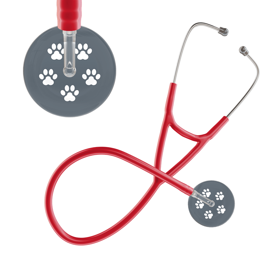 Ultrascope Single Stethoscope White Paw Granite Background / Adult / Red Paw Print Cardiology Stethoscope