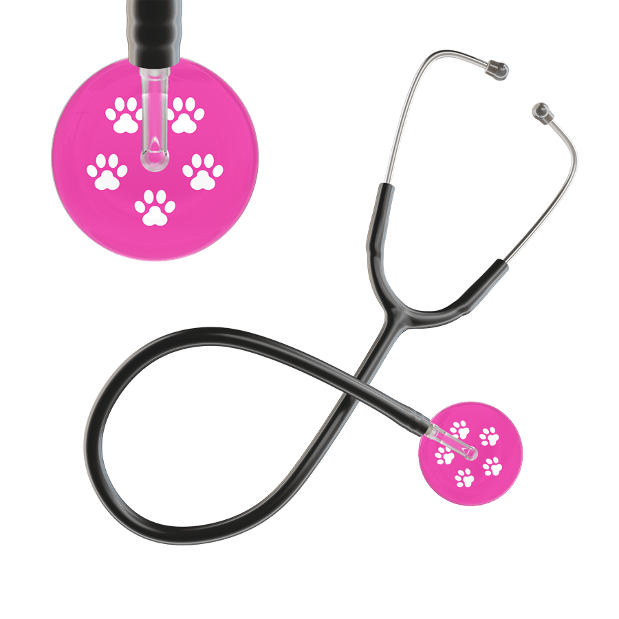 Ultrascope Single Stethoscope White Paw Hot Pink Background / Adult / Black Paw Print Stethoscope