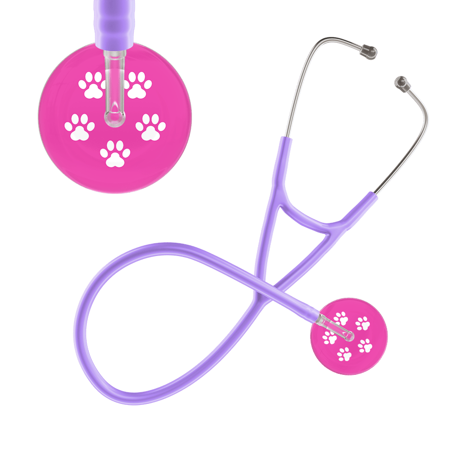 Ultrascope Single Stethoscope White Paw Hot Pink Background / Adult / Lavender Paw Print Cardiology Stethoscope