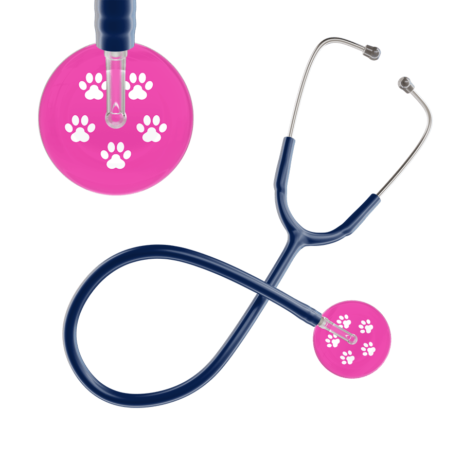 Ultrascope Single Stethoscope White Paw Hot Pink Background / Adult / Navy Paw Print Stethoscope