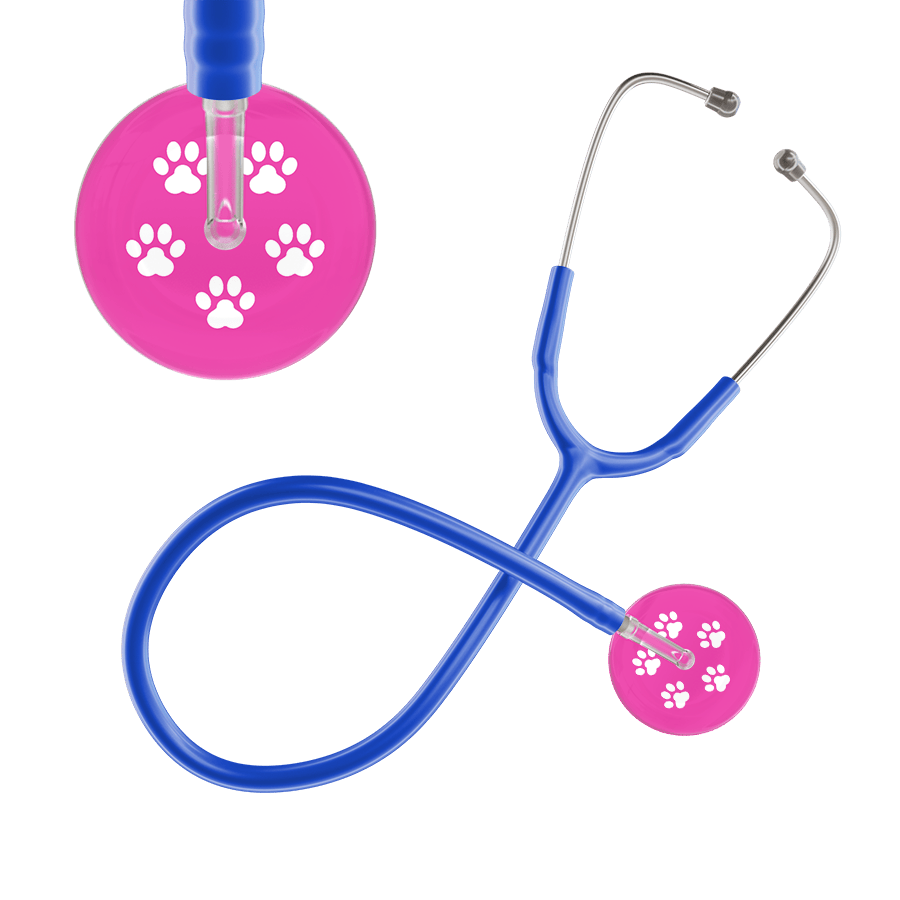 Ultrascope Single Stethoscope White Paw Hot Pink Background / Adult / Royal Blue Paw Print Stethoscope