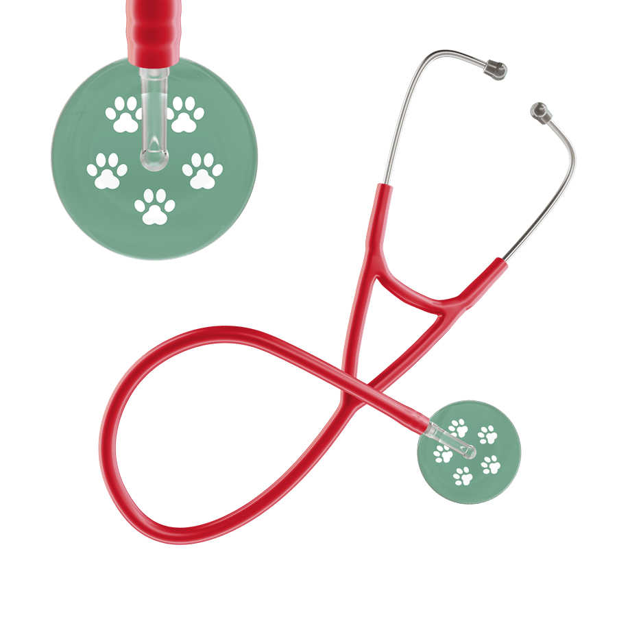 Ultrascope Single Stethoscope White Paw Sage Background / Adult / Red Paw Print Cardiology Stethoscope