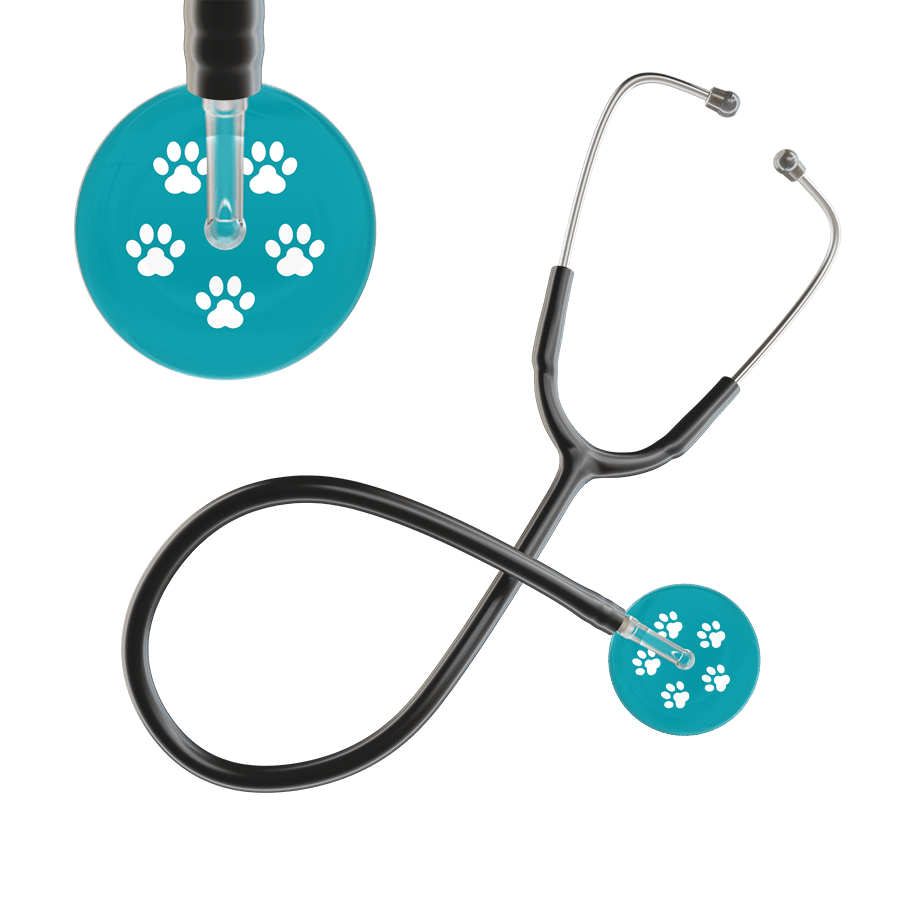 Ultrascope Single Stethoscope White Paw Teal Background / Adult / Black Paw Print Stethoscope