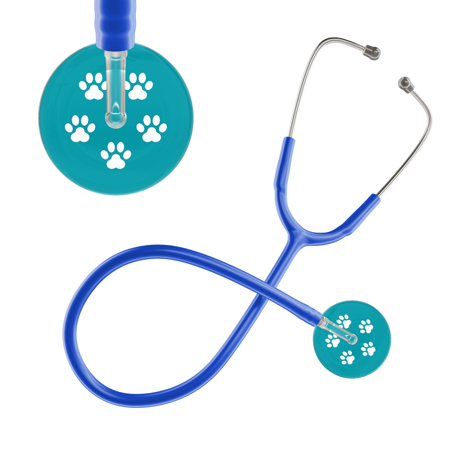 Ultrascope Single Stethoscope White Paw Teal Background / Adult / Royal Blue Paw Print Stethoscope