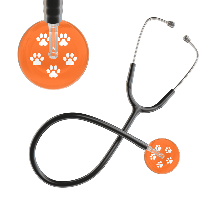 Ultrascope Single Stethoscope White Paw Tangerine Background / Adult / Black Paw Print Stethoscope