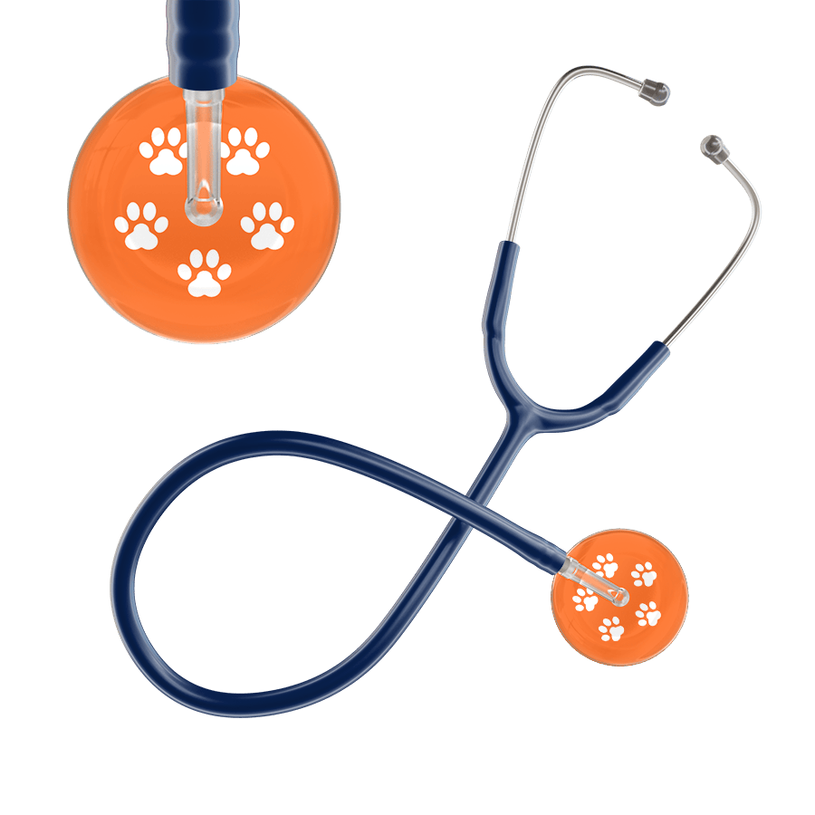 Ultrascope Single Stethoscope White Paw Tangerine Background / Adult / Navy Paw Print Stethoscope
