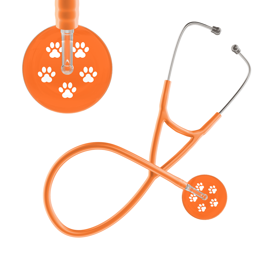 Ultrascope Single Stethoscope White Paw Tangerine Background / Adult / Orange Paw Print Cardiology Stethoscope