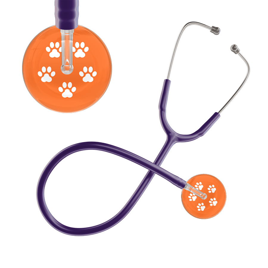 Ultrascope Single Stethoscope White Paw Tangerine Background / Adult / Purple Paw Print Stethoscope
