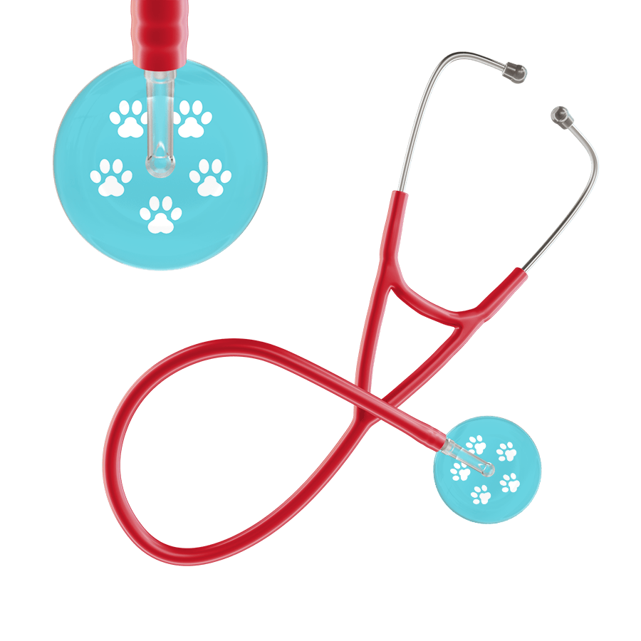 Ultrascope Single Stethoscope White Paw Turquoise Background / Adult / Red Paw Print Cardiology Stethoscope