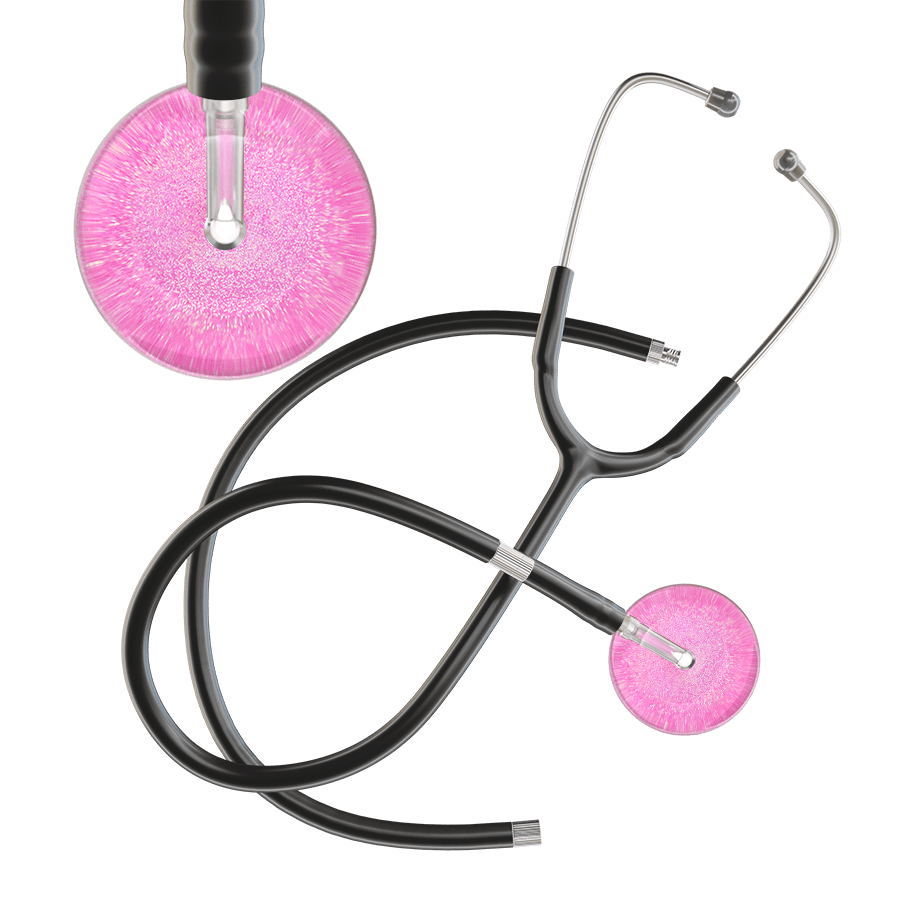 Ultrascope Single Stethoscope Hot Pink Glitter and Sparkles / Adult / Black Extended Tubing Light Glitter & Sparkles Stethoscope