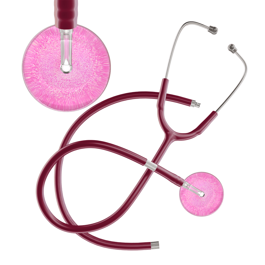 Ultrascope Single Stethoscope Hot Pink Glitter and Sparkles / Adult / Burgundy Extended Tubing Light Glitter & Sparkles Stethoscope