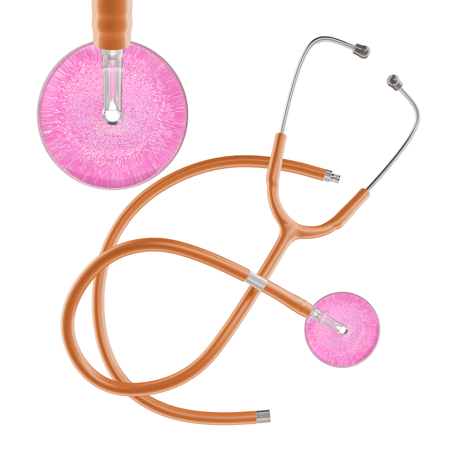 Ultrascope Single Stethoscope Hot Pink Glitter and Sparkles / Adult / Caramel Extended Tubing Light Glitter & Sparkles Stethoscope