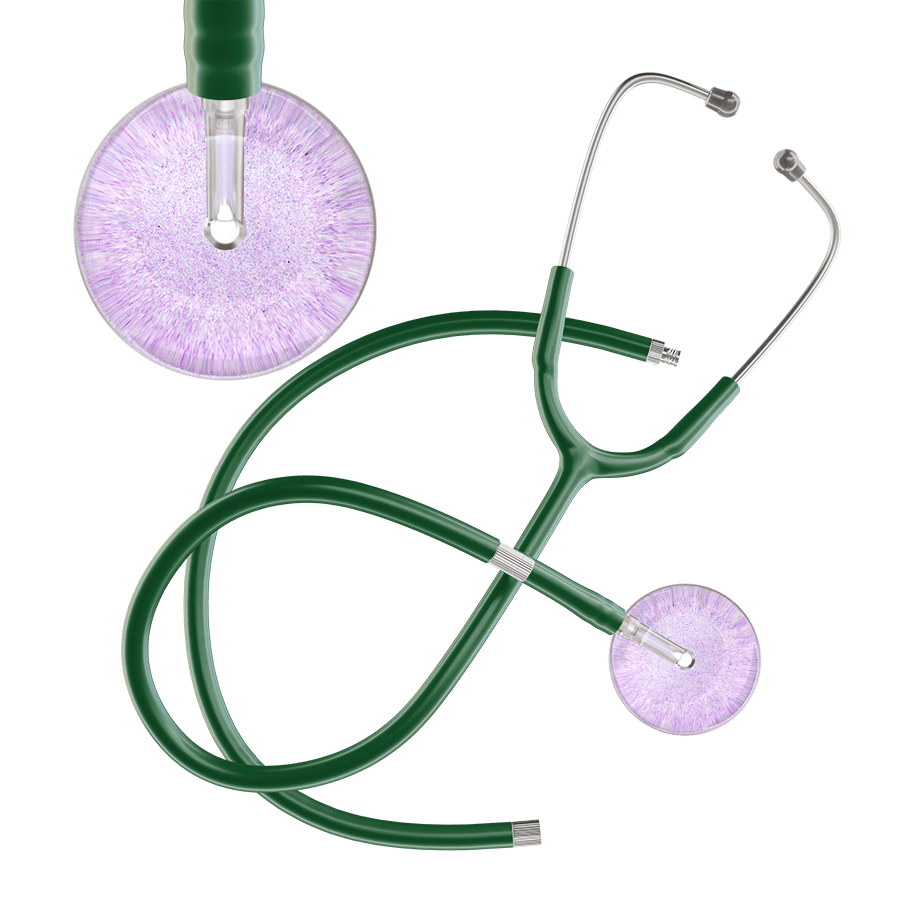 Ultrascope Single Stethoscope Lavender Glitter and Sparkles / Adult / Dark Green Extended Tubing Light Glitter & Sparkles Stethoscope
