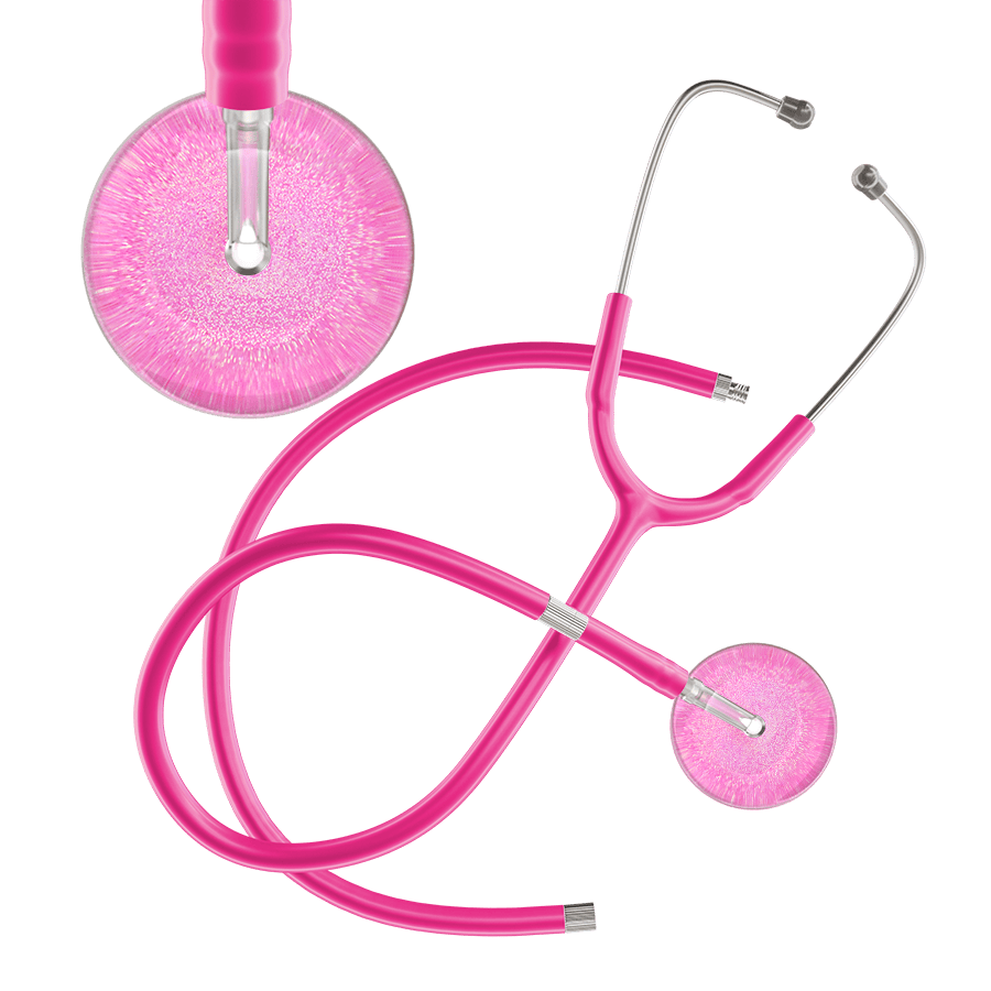 Ultrascope Single Stethoscope Hot Pink Glitter and Sparkles / Adult / Hot Pink Extended Tubing Light Glitter & Sparkles Stethoscope