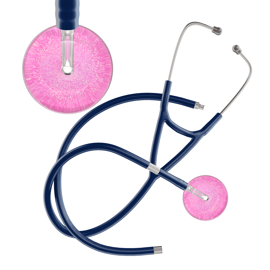 Ultrascope Single Stethoscope Hot Pink Glitter and Sparkles / Adult / Navy Extended Tubing Light Glitter & Sparkles Cardiology Stethoscope