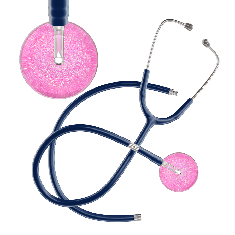 Ultrascope Single Stethoscope Hot Pink Glitter and Sparkles / Adult / Navy Extended Tubing Light Glitter & Sparkles Stethoscope