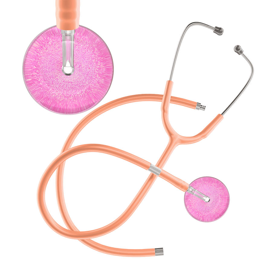 Ultrascope Single Stethoscope Hot Pink Glitter and Sparkles / Adult / Peach Extended Tubing Light Glitter & Sparkles Stethoscope
