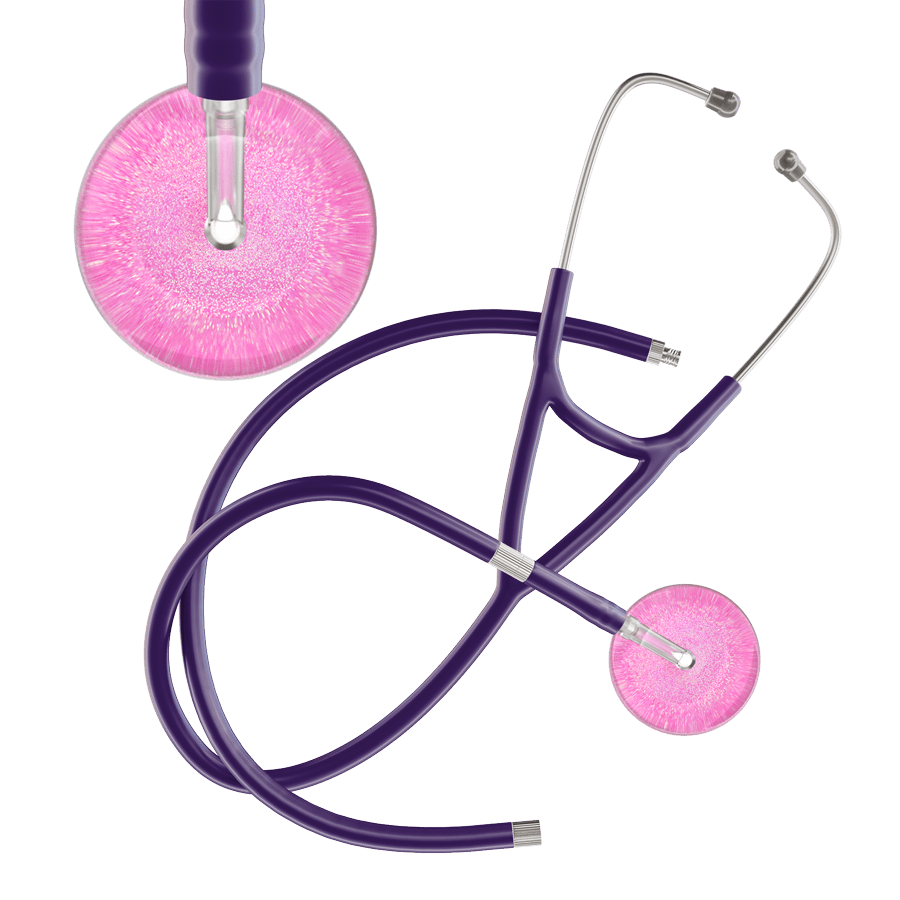 Ultrascope Single Stethoscope Hot Pink Glitter and Sparkles / Adult / Purple Extended Tubing Light Glitter & Sparkles Cardiology Stethoscope