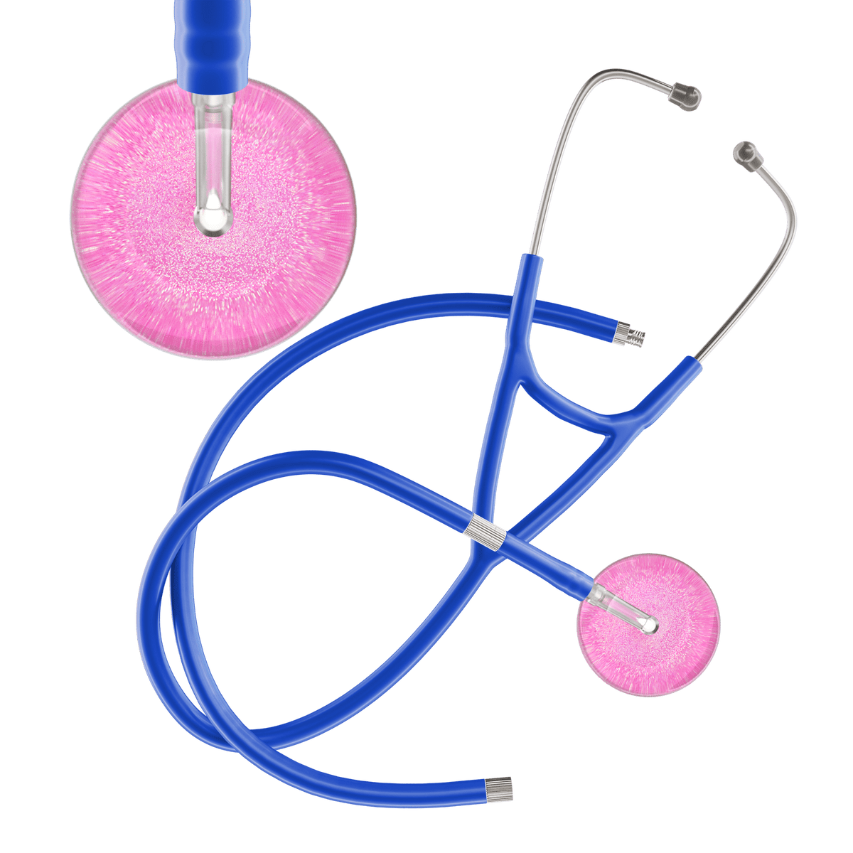 Ultrascope Single Stethoscope Hot Pink Glitter and Sparkles / Adult / Royal Blue Extended Tubing Light Glitter & Sparkles Cardiology Stethoscope