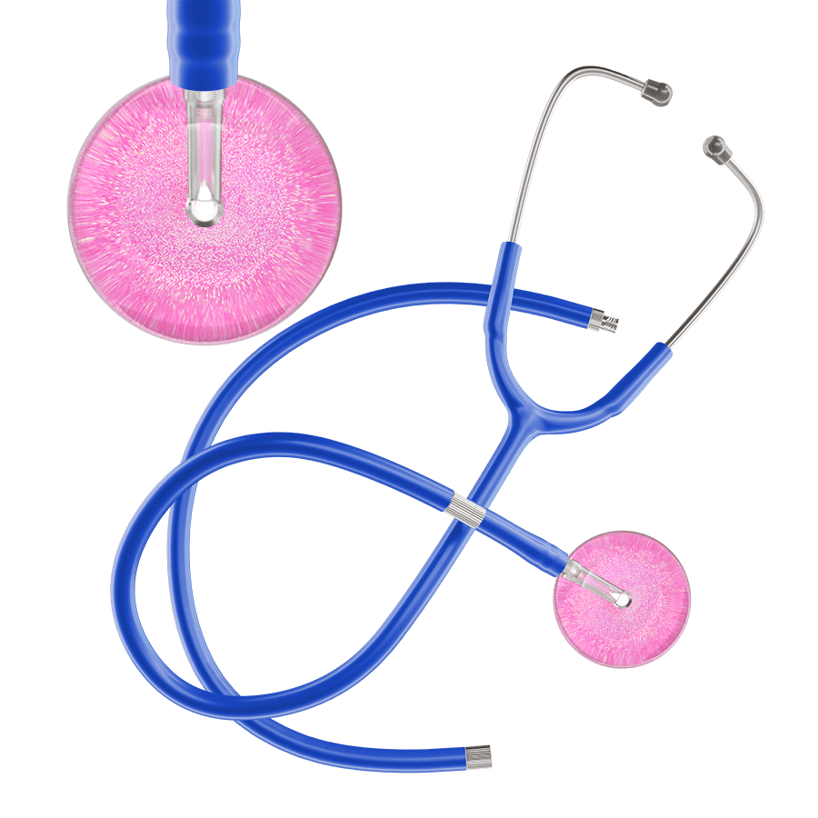 Ultrascope Single Stethoscope Hot Pink Glitter and Sparkles / Adult / Royal Blue Extended Tubing Light Glitter & Sparkles Stethoscope
