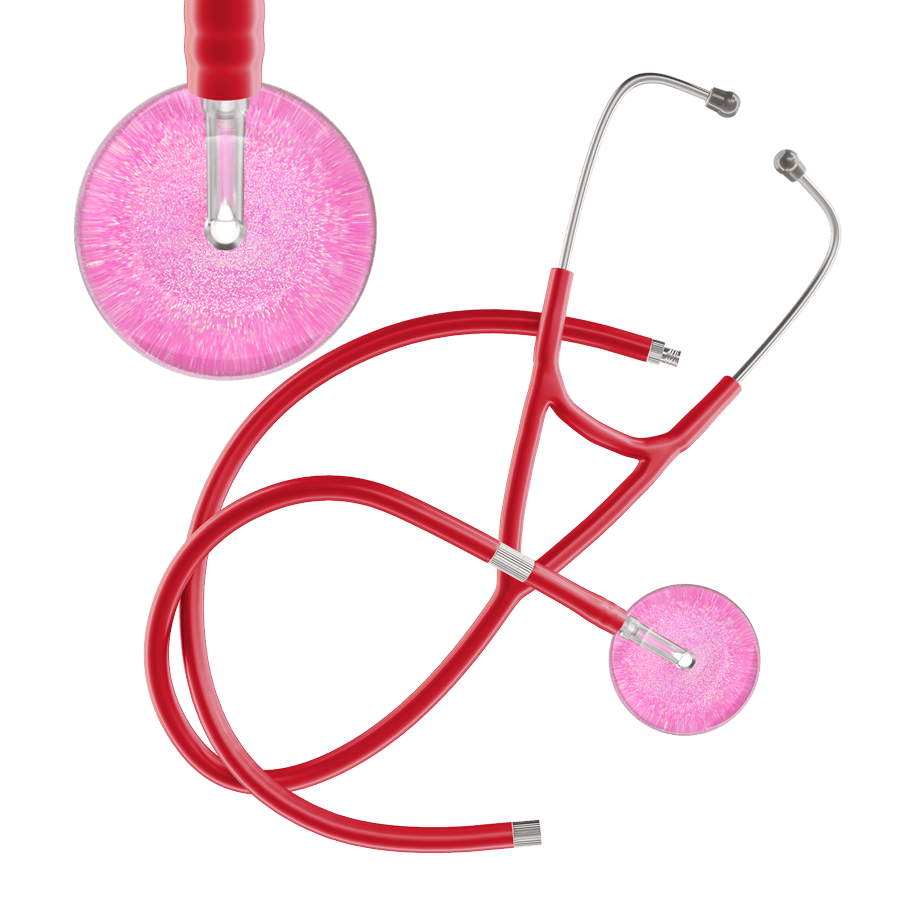 Ultrascope Single Stethoscope Hot Pink Glitter and Sparkles / Adult / Red Extended Tubing Light Glitter & Sparkles Cardiology Stethoscope
