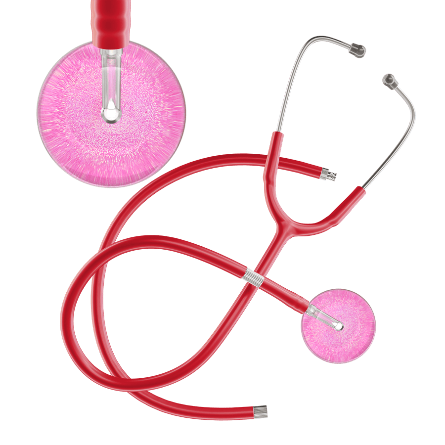 Ultrascope Single Stethoscope Hot Pink Glitter and Sparkles / Adult / Red Extended Tubing Light Glitter & Sparkles Stethoscope