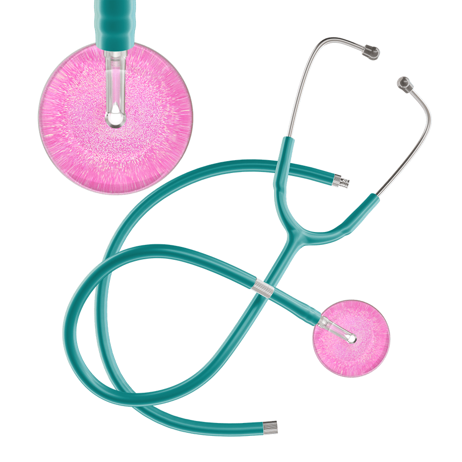 Ultrascope Single Stethoscope Hot Pink Glitter and Sparkles / Adult / Jade Extended Tubing Light Glitter & Sparkles Stethoscope