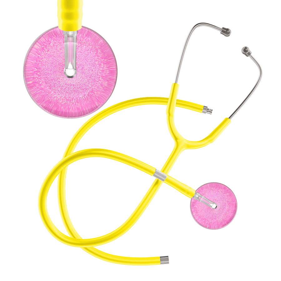 Ultrascope Single Stethoscope Hot Pink Glitter and Sparkles / Adult / Yellow Extended Tubing Light Glitter & Sparkles Stethoscope