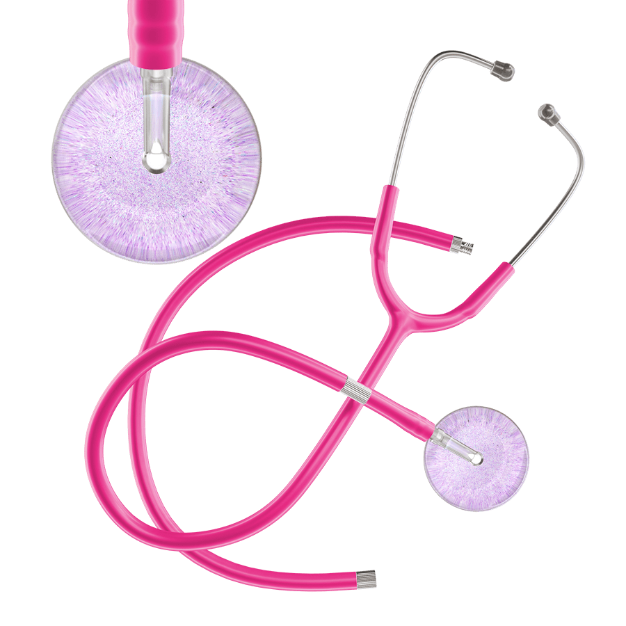 Ultrascope Single Stethoscope Lavender Glitter and Sparkles / Adult / Hot Pink Extended Tubing Light Glitter & Sparkles Stethoscope